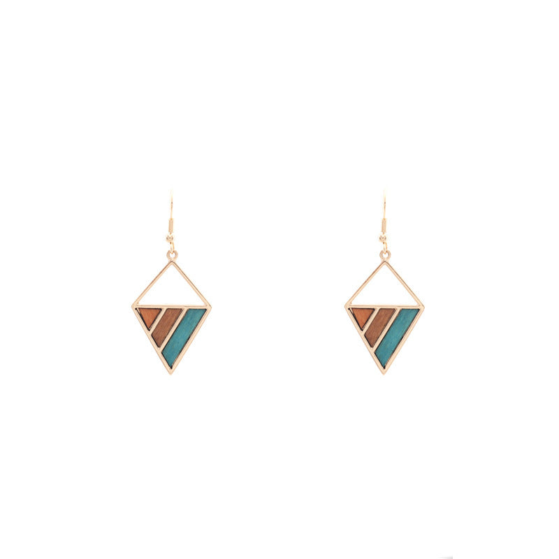 African Wood Earrings Triangular Geometric