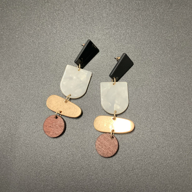 Acetate Board Wood Combination Earrings