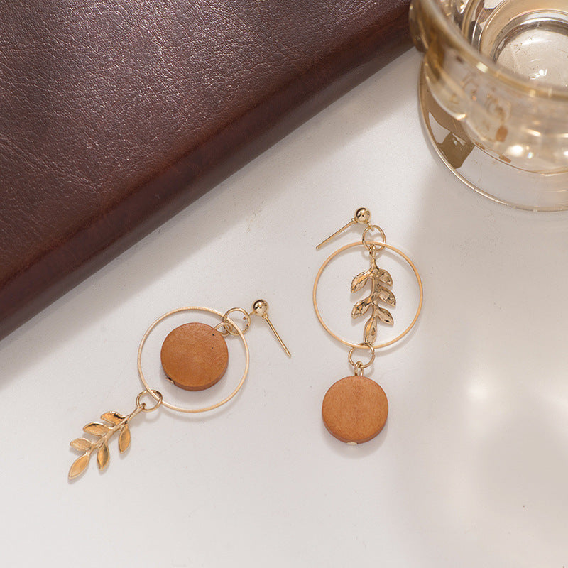 Golden Leaf Wood Earrings