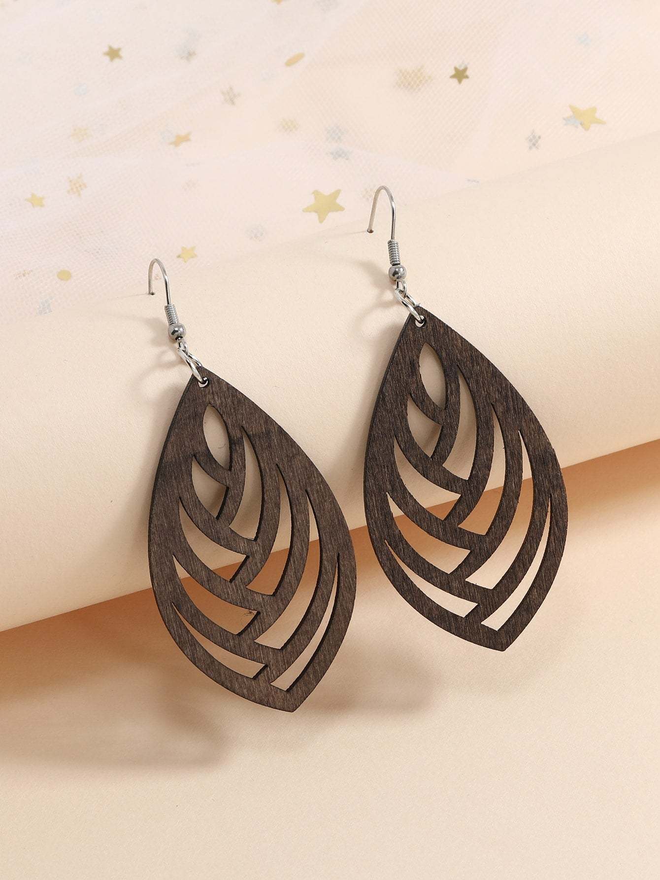 Stylish Hollow Wood Earrings Silver-Plated Ear Studs