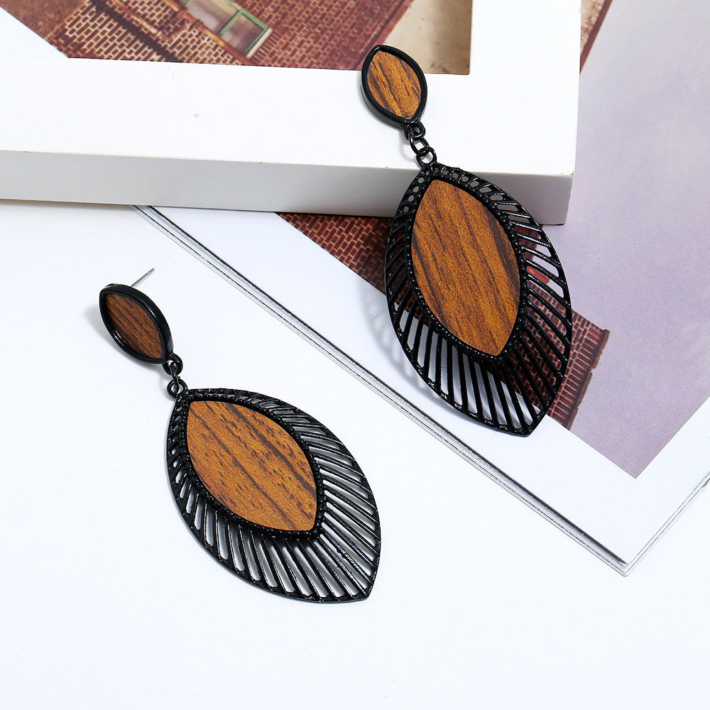 Vintage Alloy Wooden Earrings