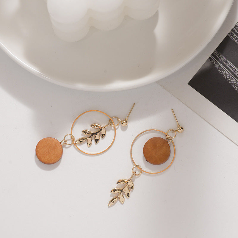 Golden Leaf Wood Earrings