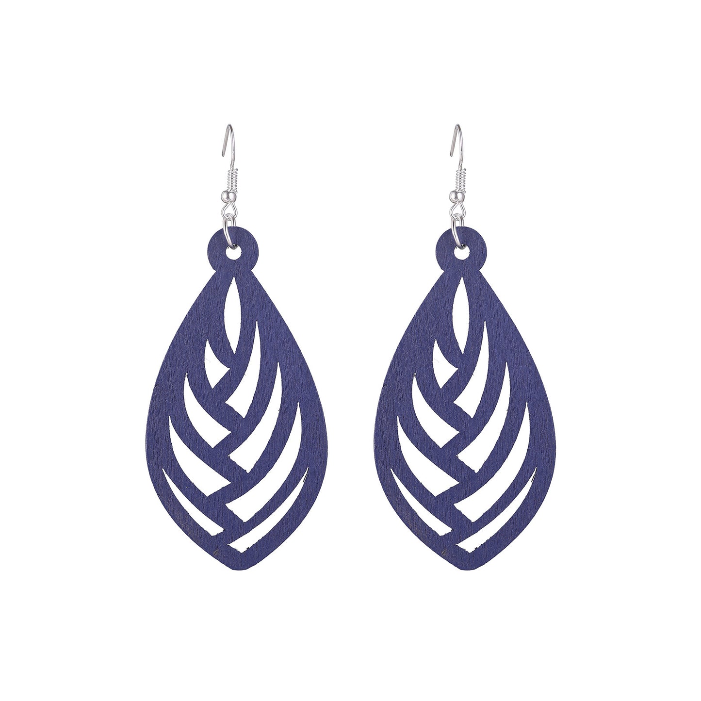 Purple Hollow Wood Earrings Silver-Plated Ear Studs