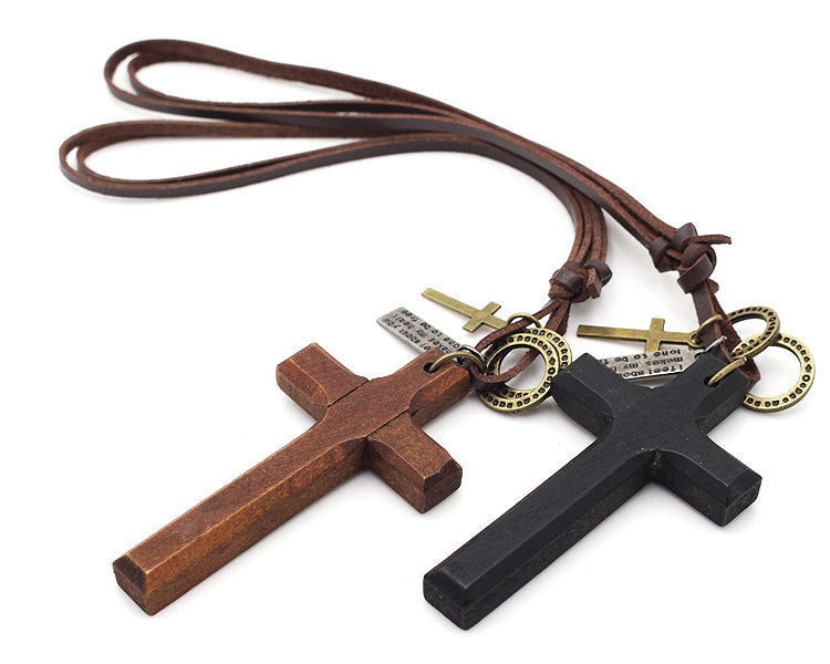 Natural Wood Cross Leather Cord