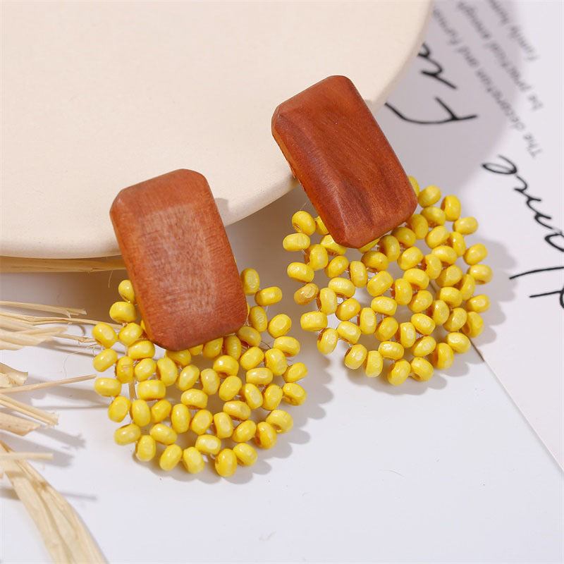 Acetate Board Wood Combination Earrings
