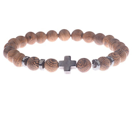 Wood grain bead bracelet