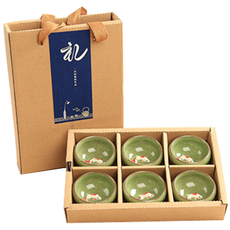 Green Ice Cracked Fish Cup Kung Fu Tea Set