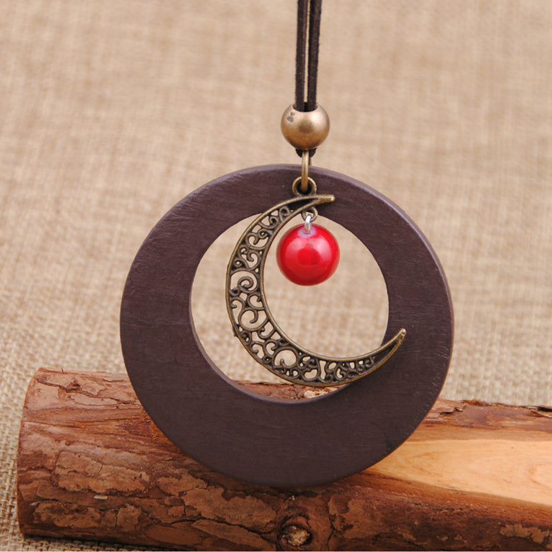 Wooden Jewellery Pendant Sweater Chain Necklace