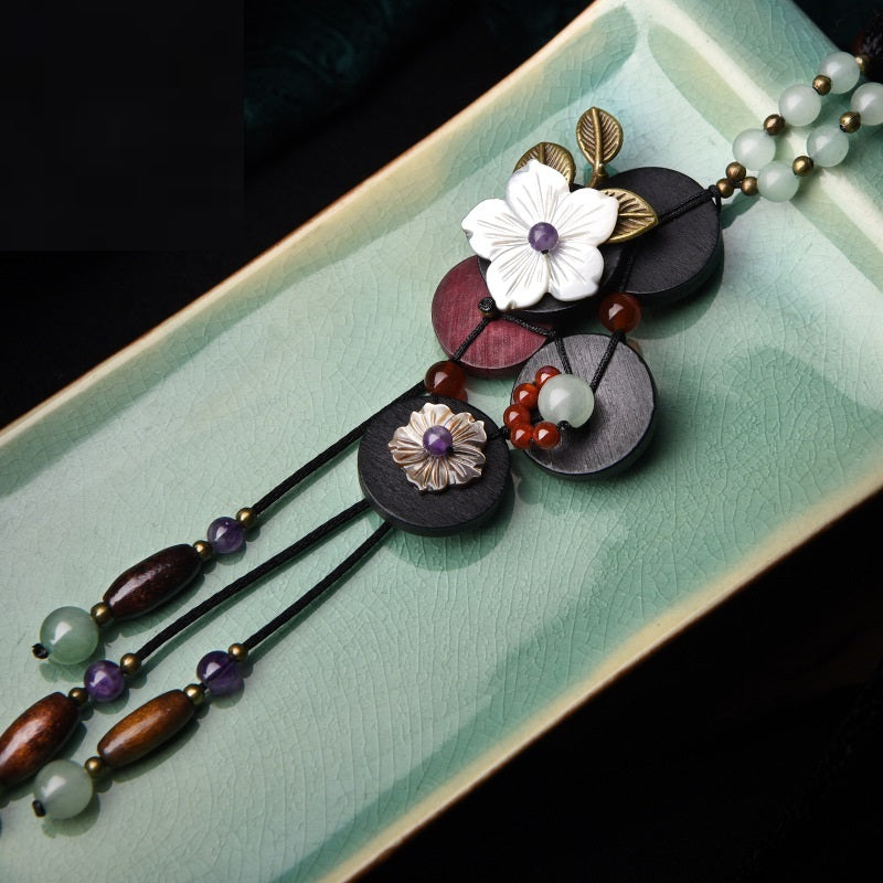 wood flower necklace