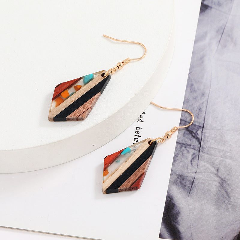Vintage resin wood earrings strip colour
