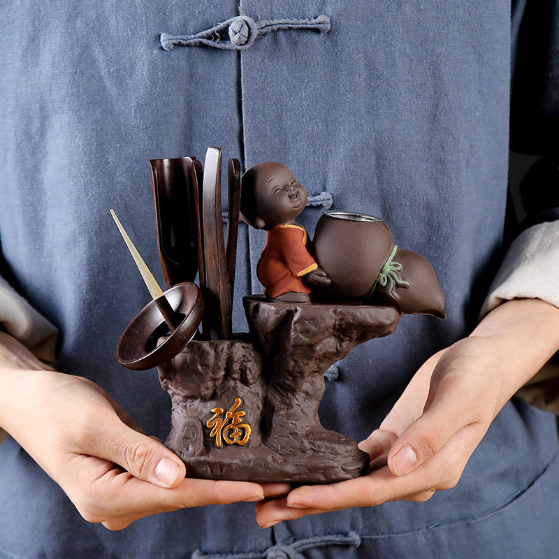 Purple Clay Little Monk Black Sandalwood Six Gentleman Tea Ceremony Accessories