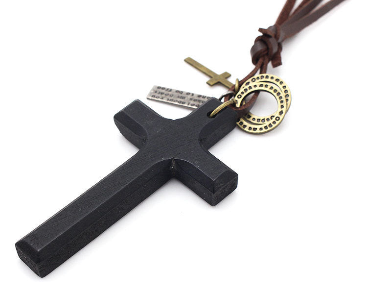 Natural Wood Cross Leather Cord
