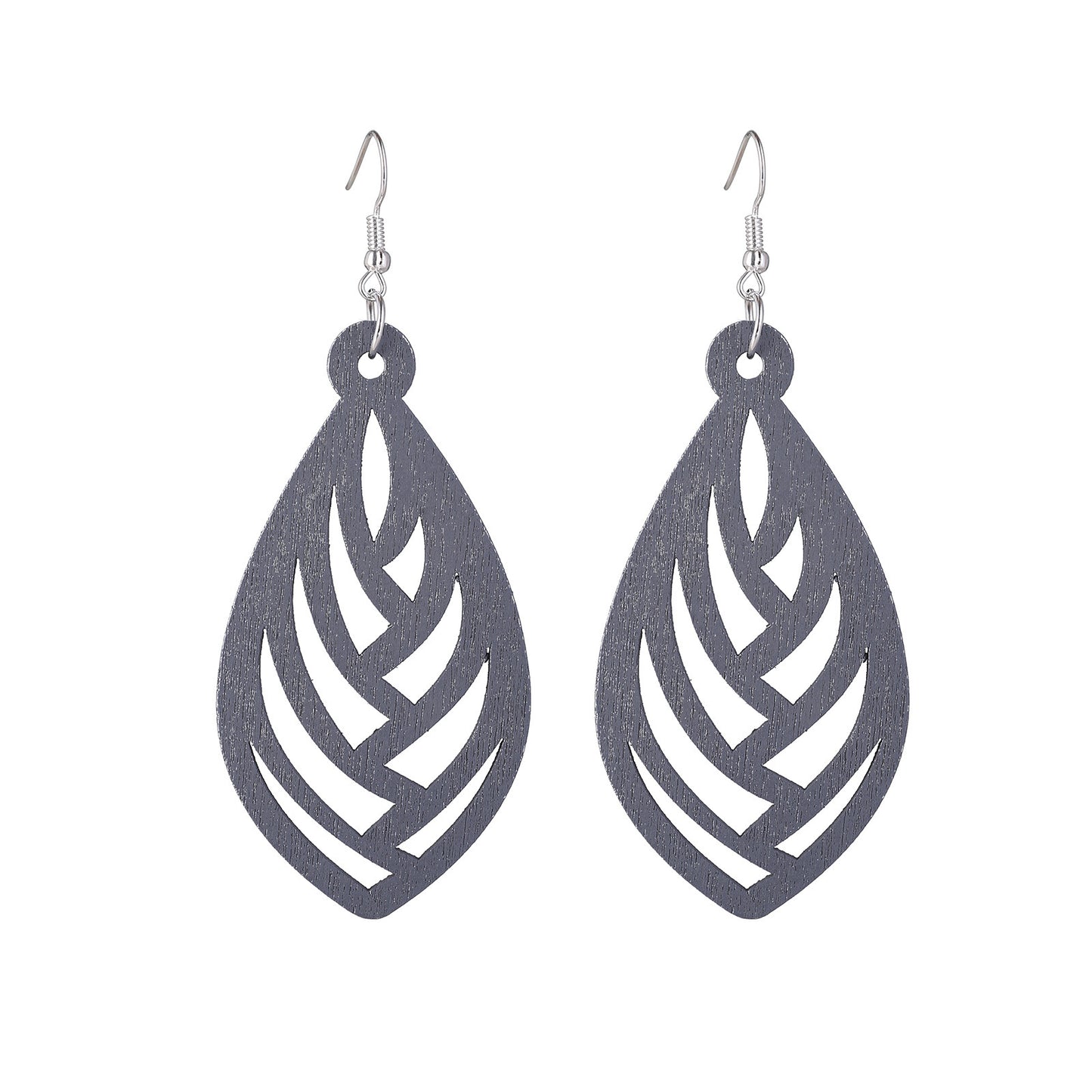 Grey Hollow Wood Earrings Silver-Plated Ear Studs