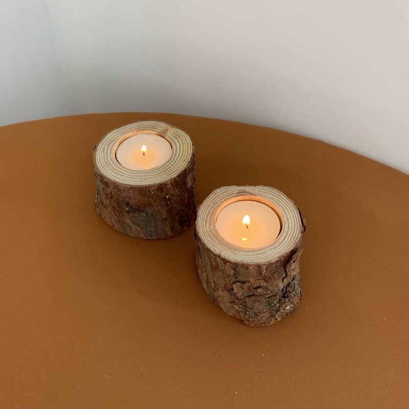 Vintage Tree Stump Wooden Candle Holder