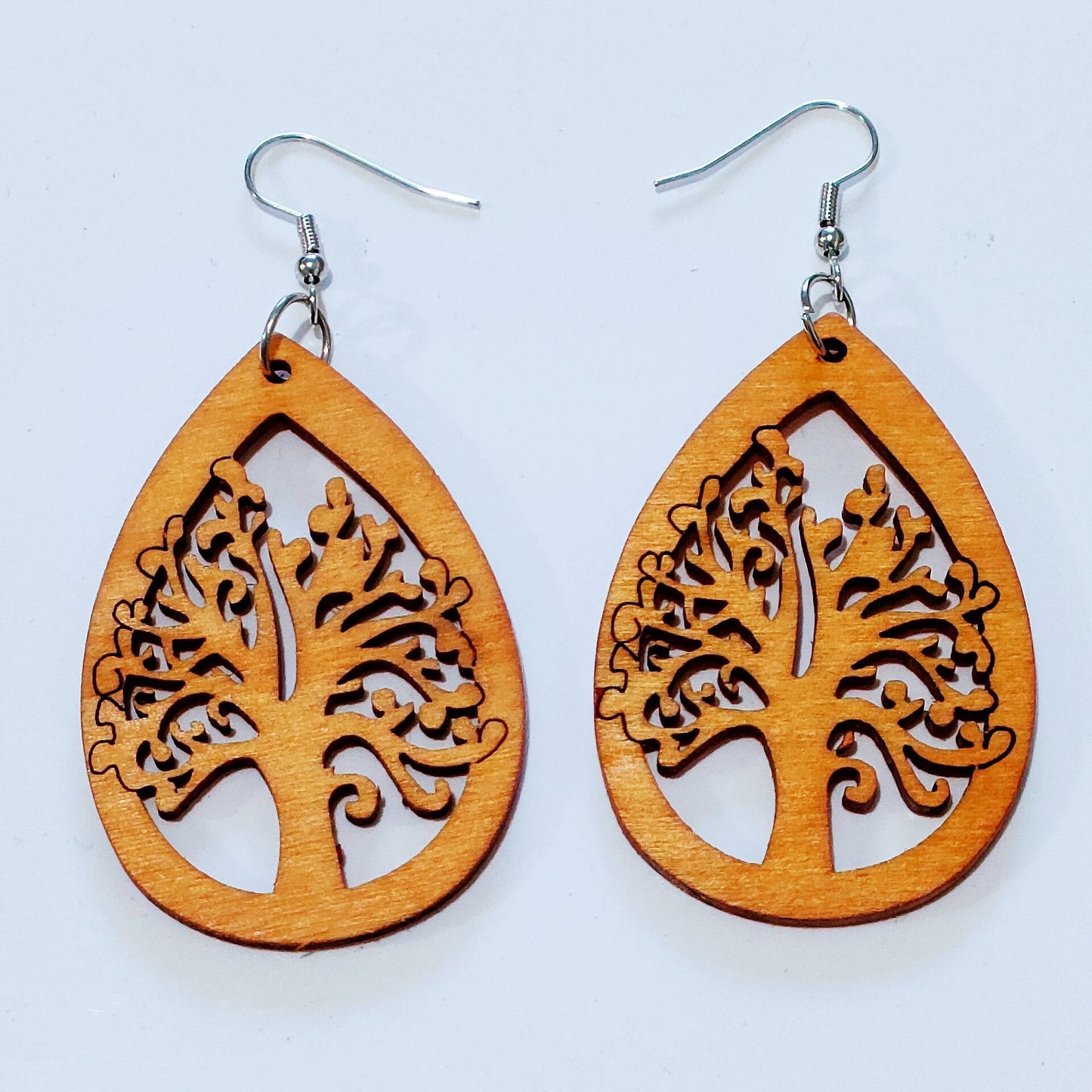 Wooden Tree Life Drop shaped Earrings