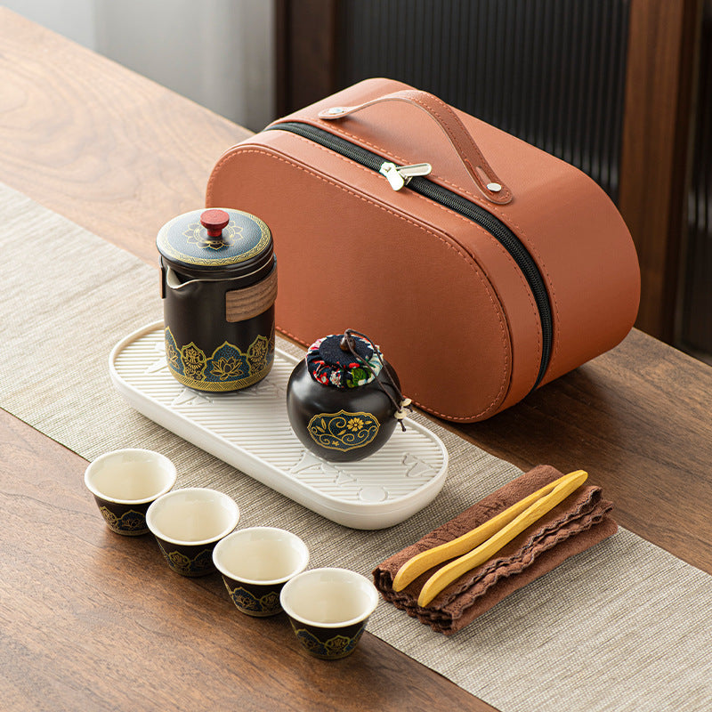 Chinese Ceramic Tea Set Suit One Pot Four Cups Carry Box