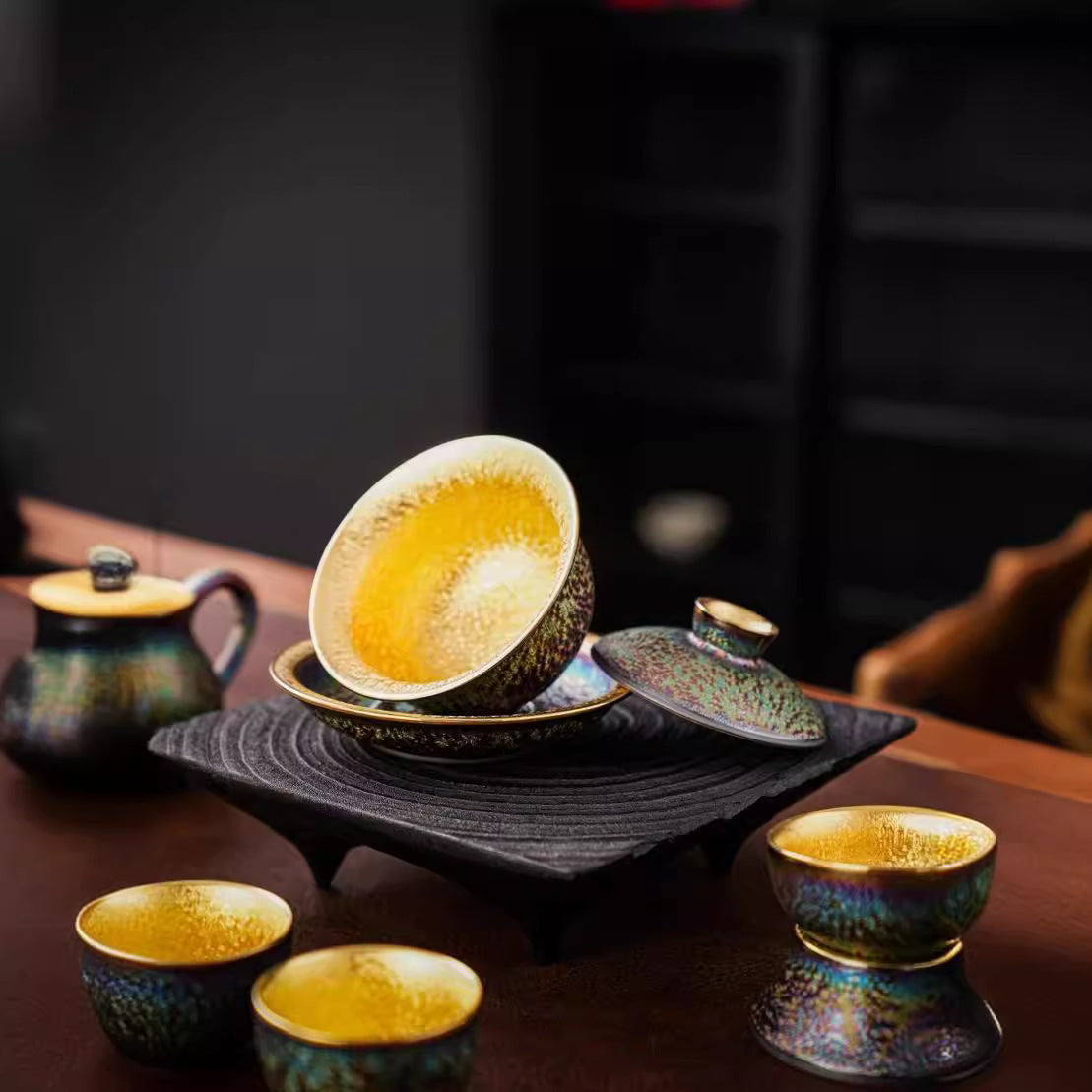 JianZhan Colorful Gilding Tea Set Suit