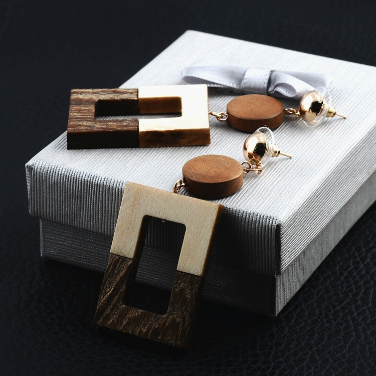 Hollow Rectengular Geometric wooden earrings