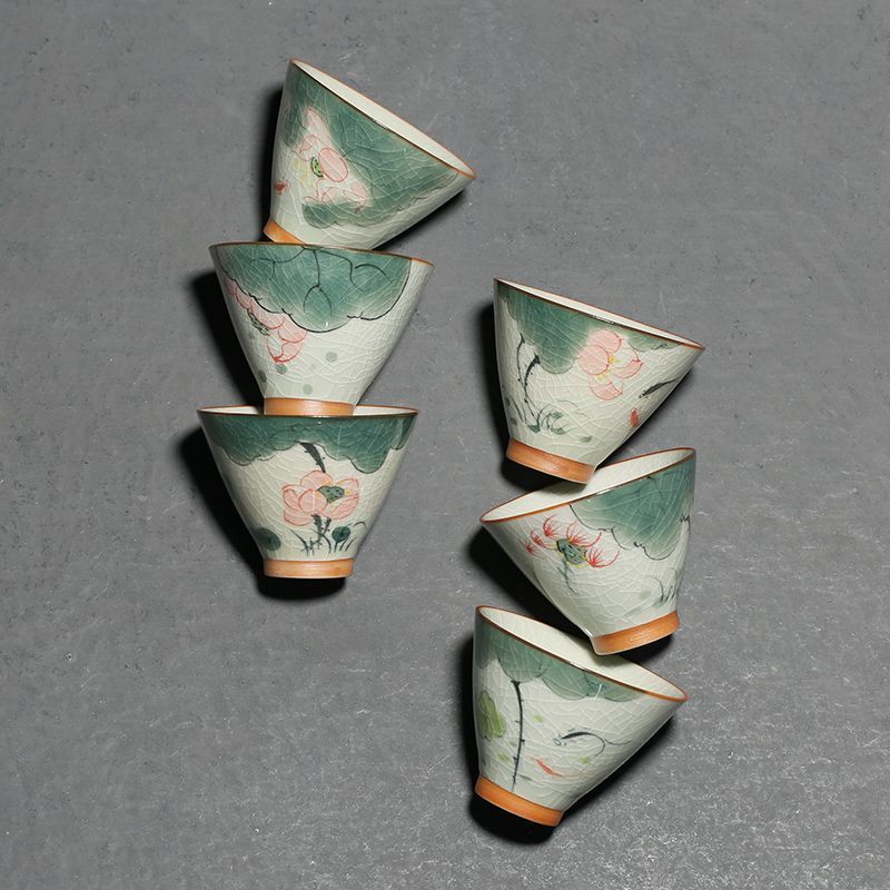 Hand Painted Ice Cracked Underglaze Lotus Tea Cup 2