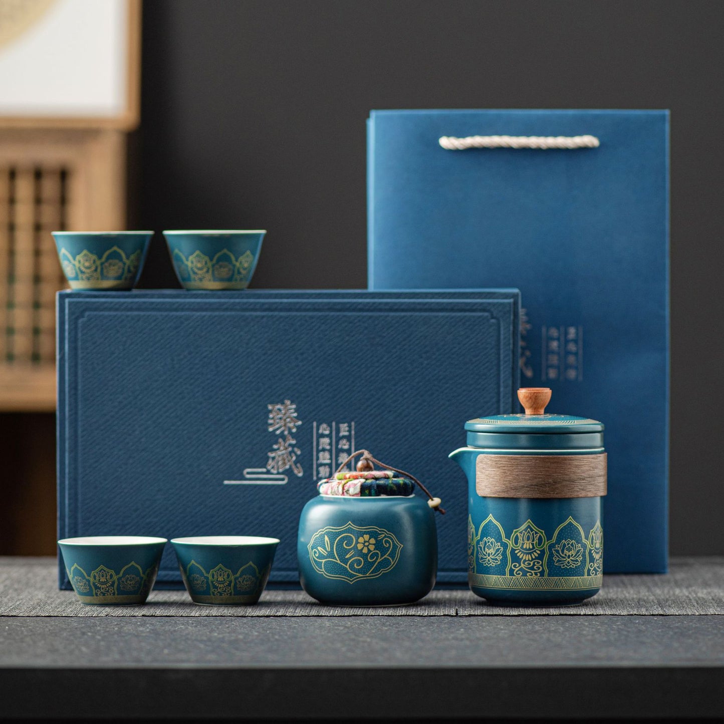 Chinese Ceramic Tea Set Suit One Pot Four Cups Gift Box