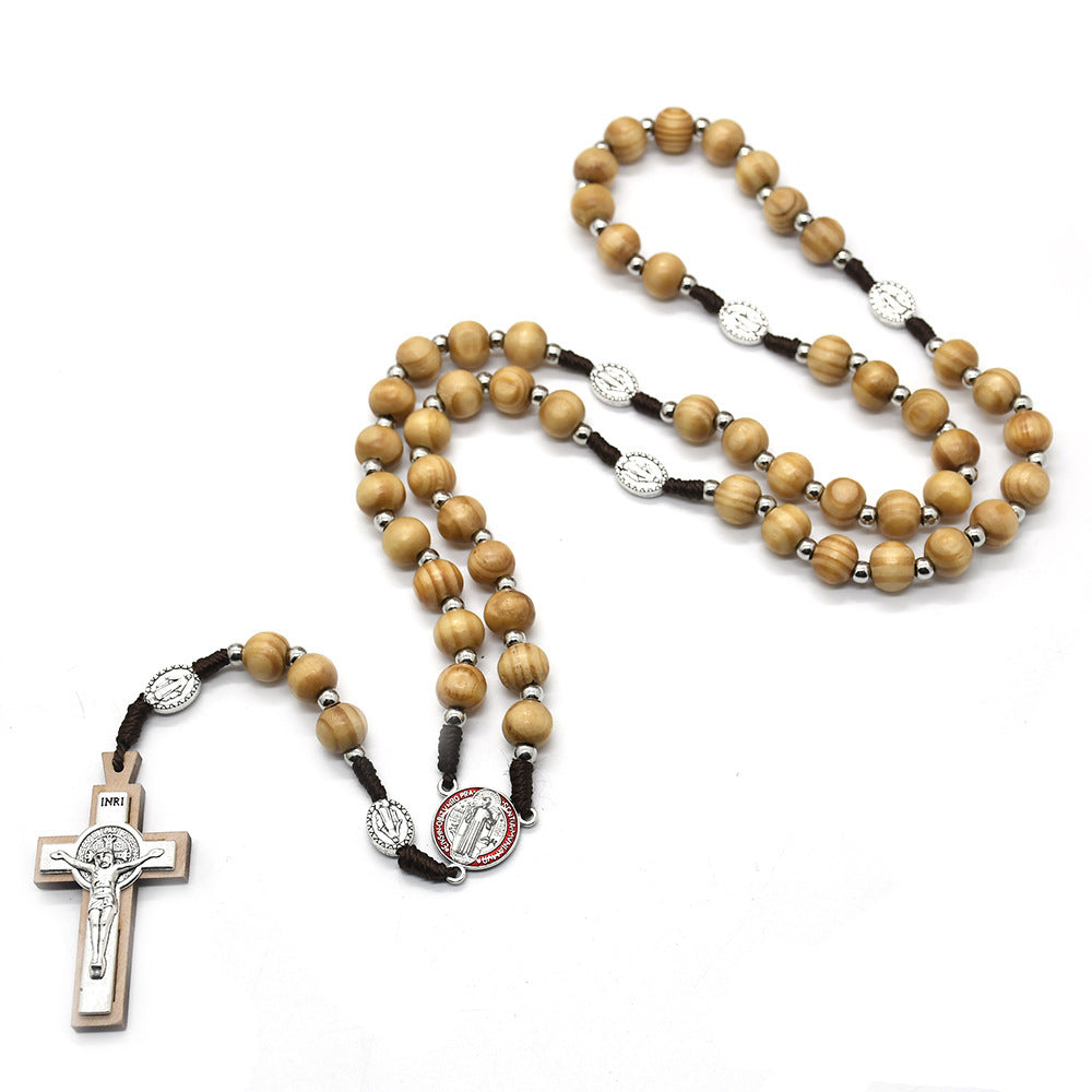 Cross Necklace Pinewood Beads Beads Prayer Baptism Beads