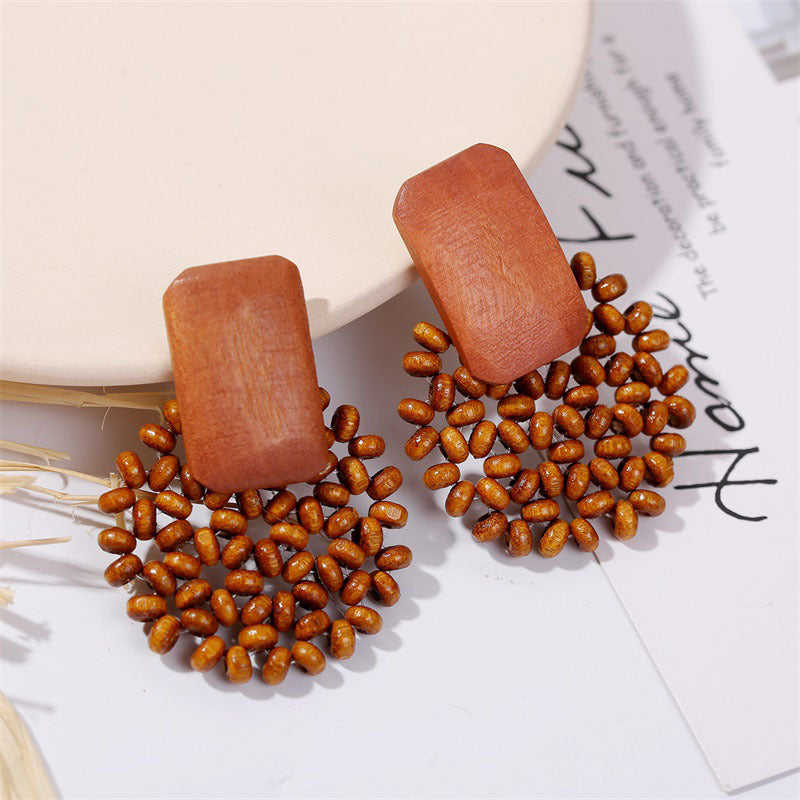 Acetate Board Wood Combination Earrings