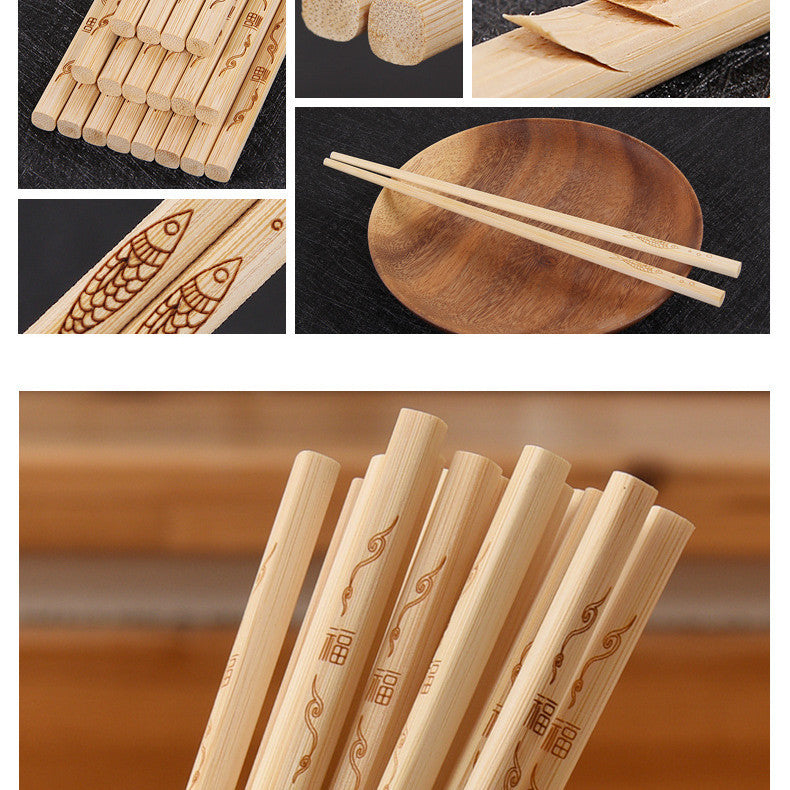 Bamboo Carving Carbonized Chopsticks Suit