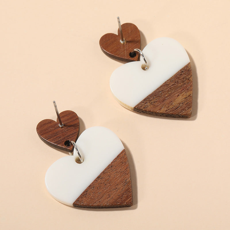Heart-shaped Wood Acrylic Earrings