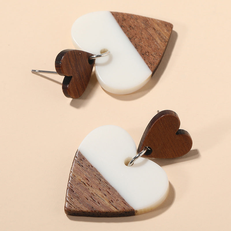 Heart-shaped Wood Acrylic Earrings
