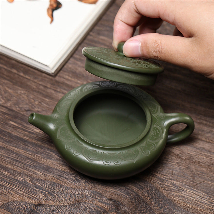 Raw Ore Green Clay Hand-carved Teapot