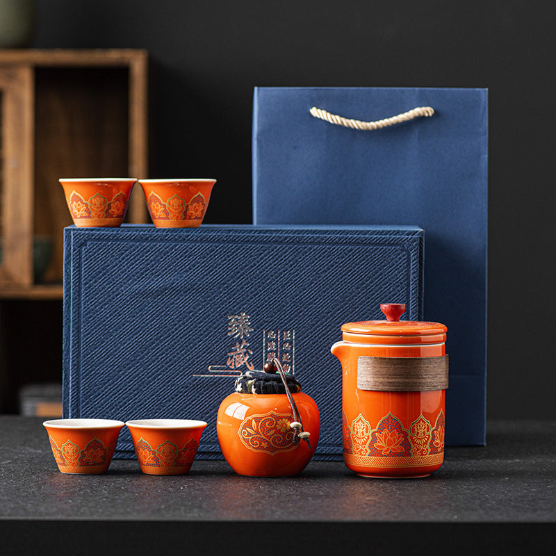 Chinese Ceramic Tea Set Suit One Pot Four Cups Gift Box