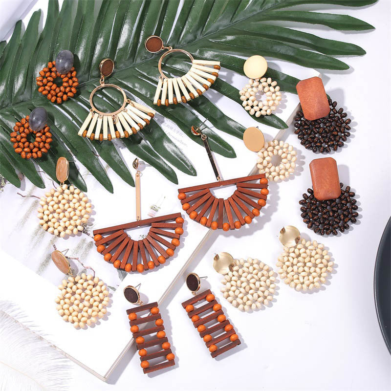 Acetate Board Wood Combination Earrings