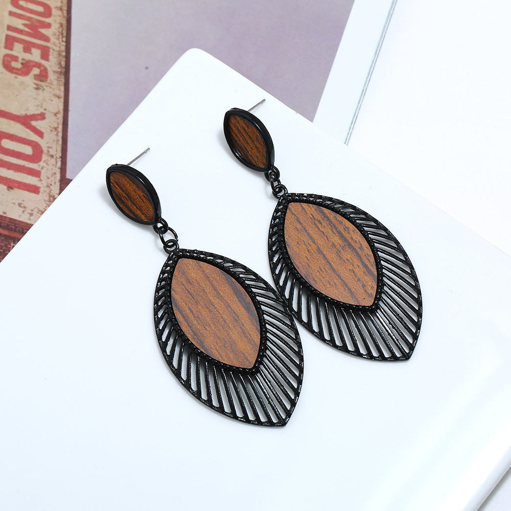 Drop Style Vintage Alloy Wooden Earrings