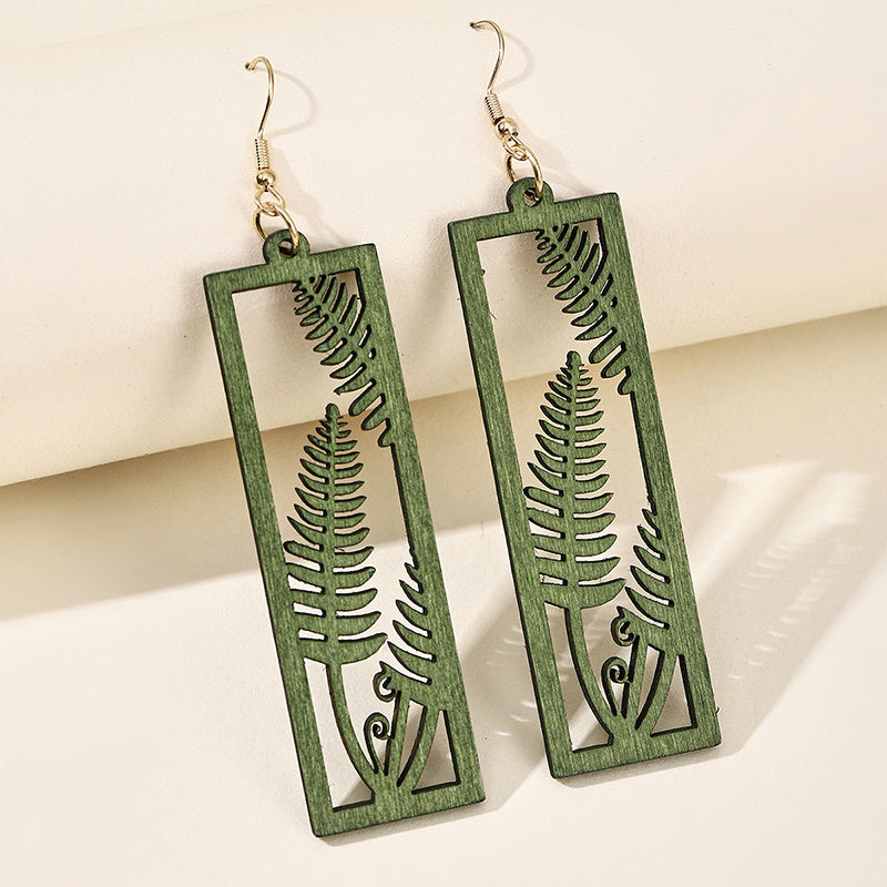 Wood Rectangular leaf Earrings