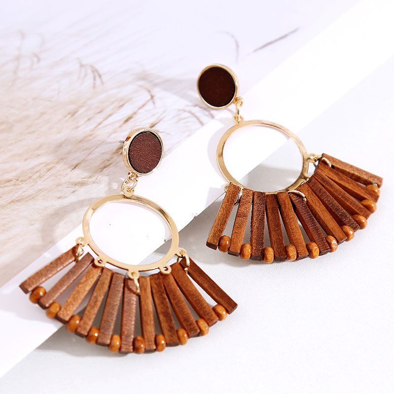 Acetate Board Wood Combination Earrings