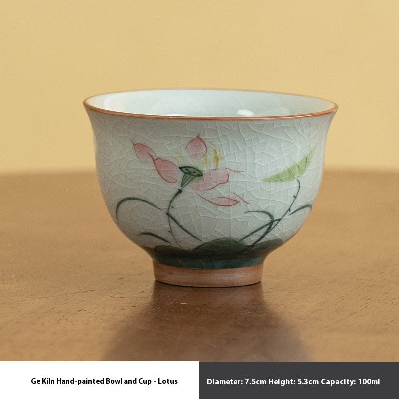 Hand Painted Ice Cracked Underglaze Lotus Tea Cup