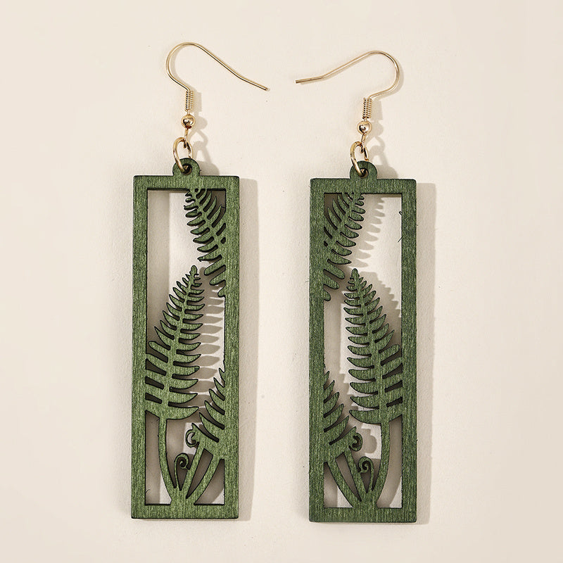 Wood Rectangular leaf Earrings