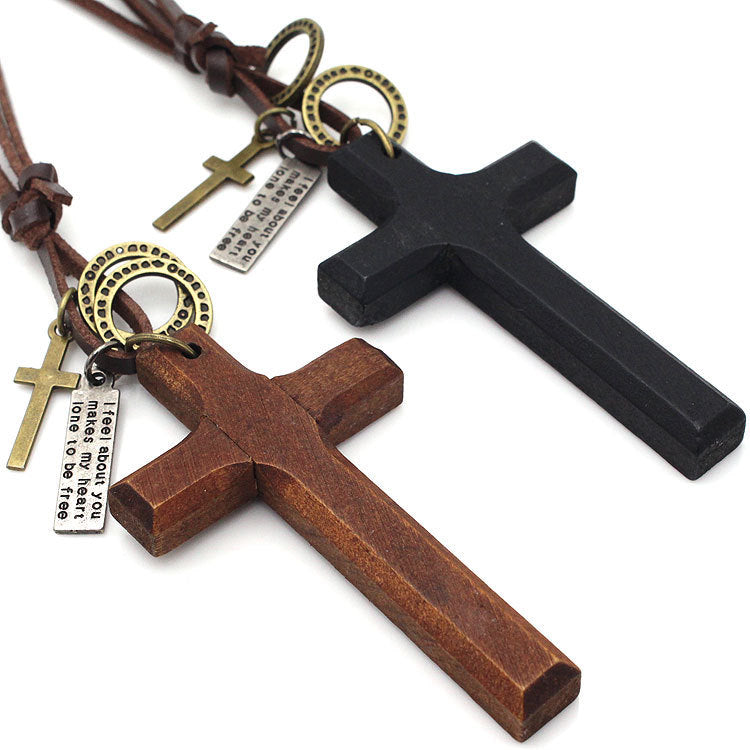 Natural Wood Cross Leather Cord