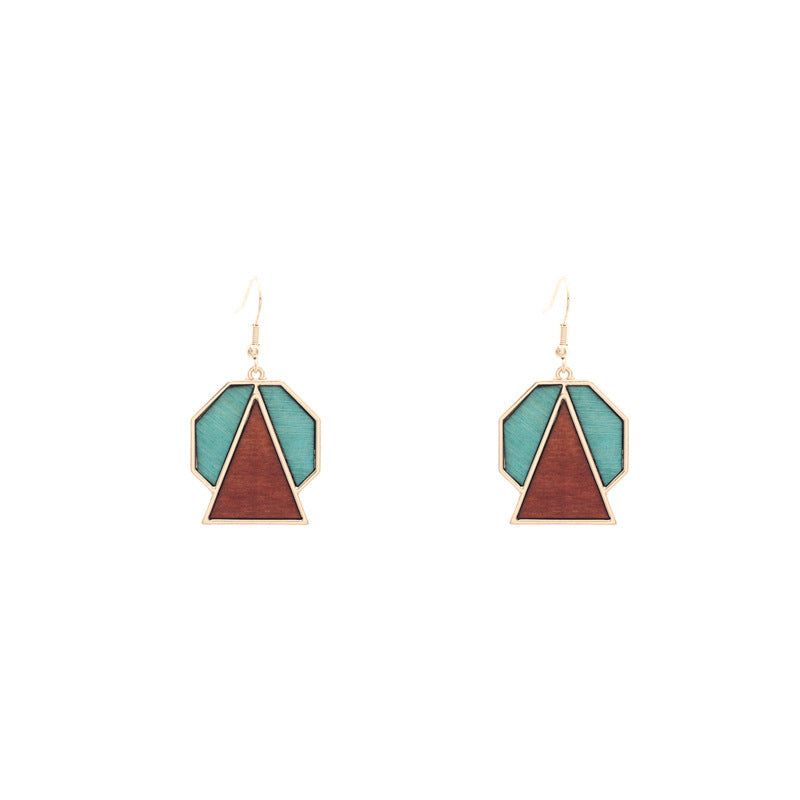 African Wood Earrings Tri Hex Geometric