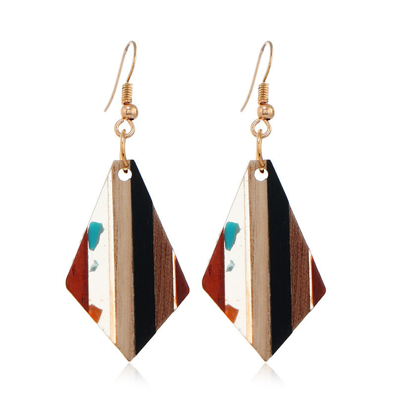 Vintage resin wood earrings strip colour