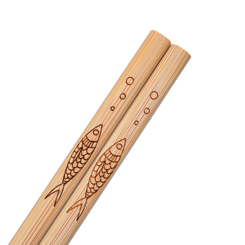 Bamboo Carving Carbonized Chopsticks Suit