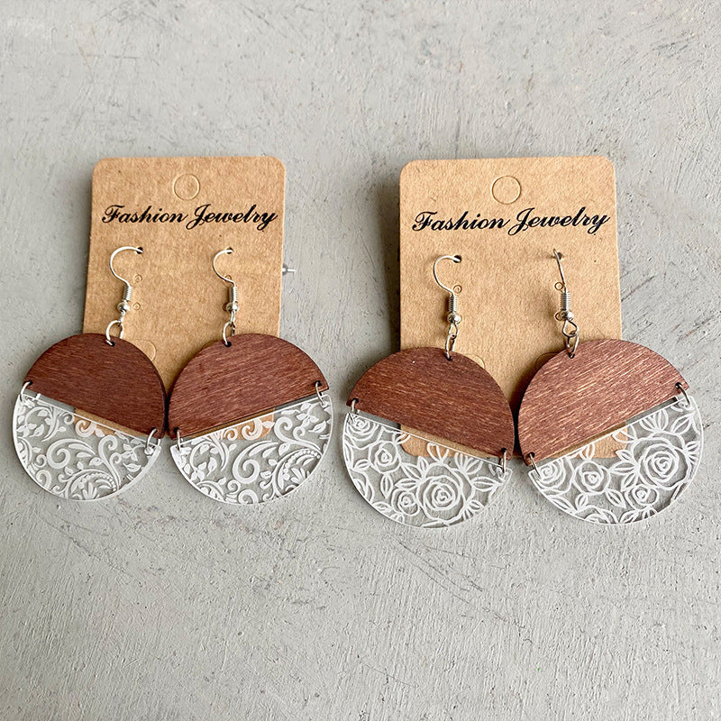 Wood Acrylic Rose Flower Earrings