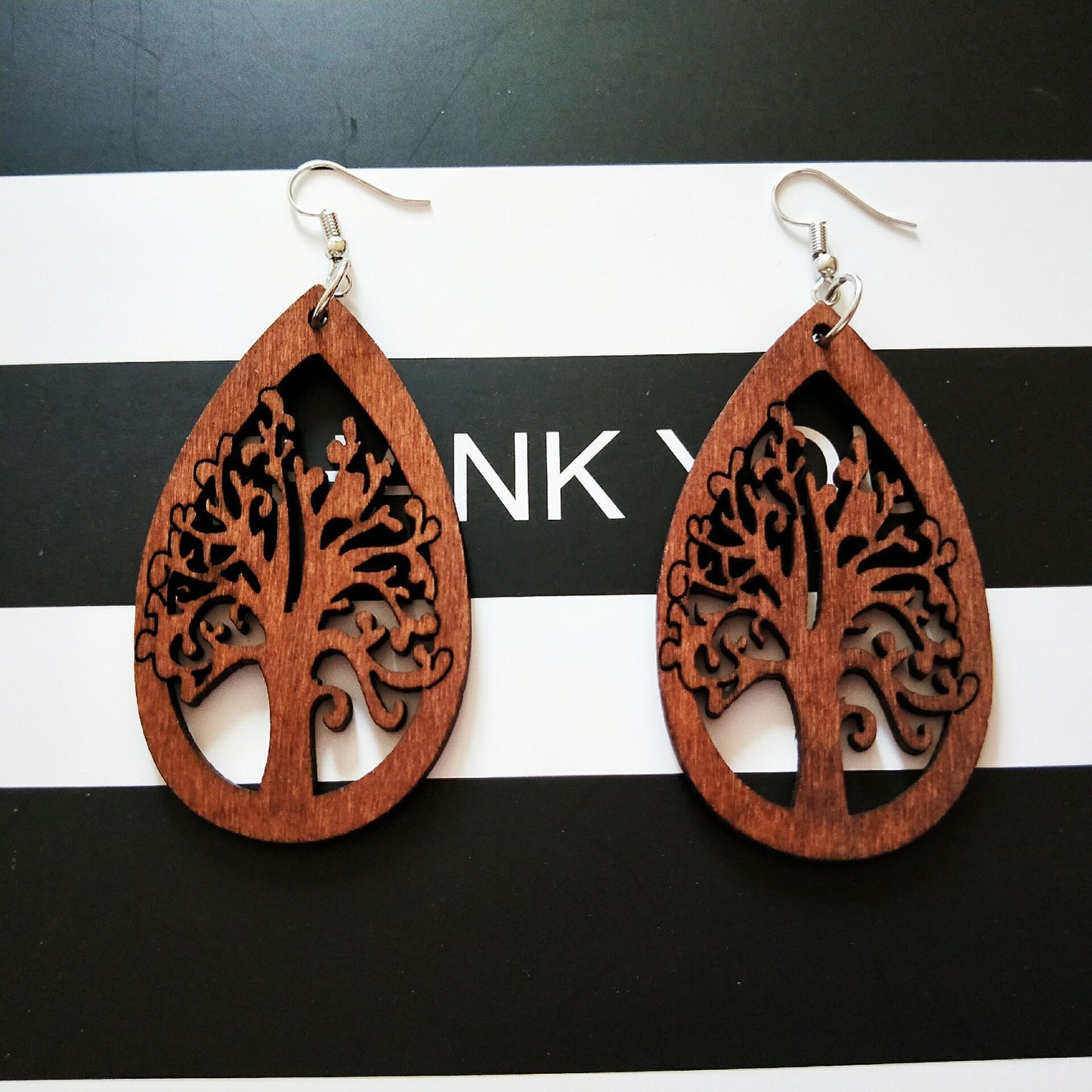 Wooden Tree Life Drop shaped Earrings