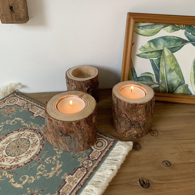 Vintage Tree Stump Wooden Candle Holder