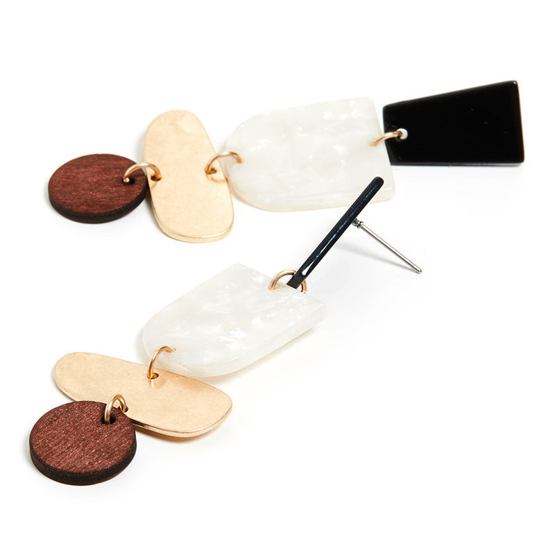 Acetate Board Wood Combination Earrings