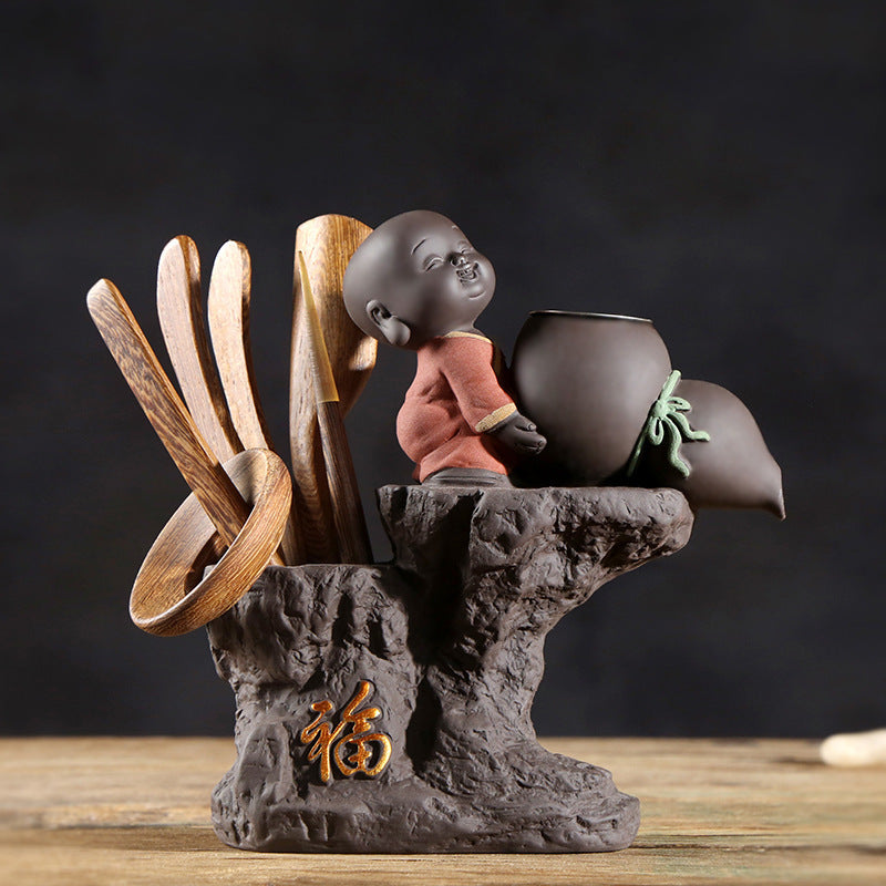 Purple Clay Little Monk Black Sandalwood Six Gentleman Tea Ceremony Accessories