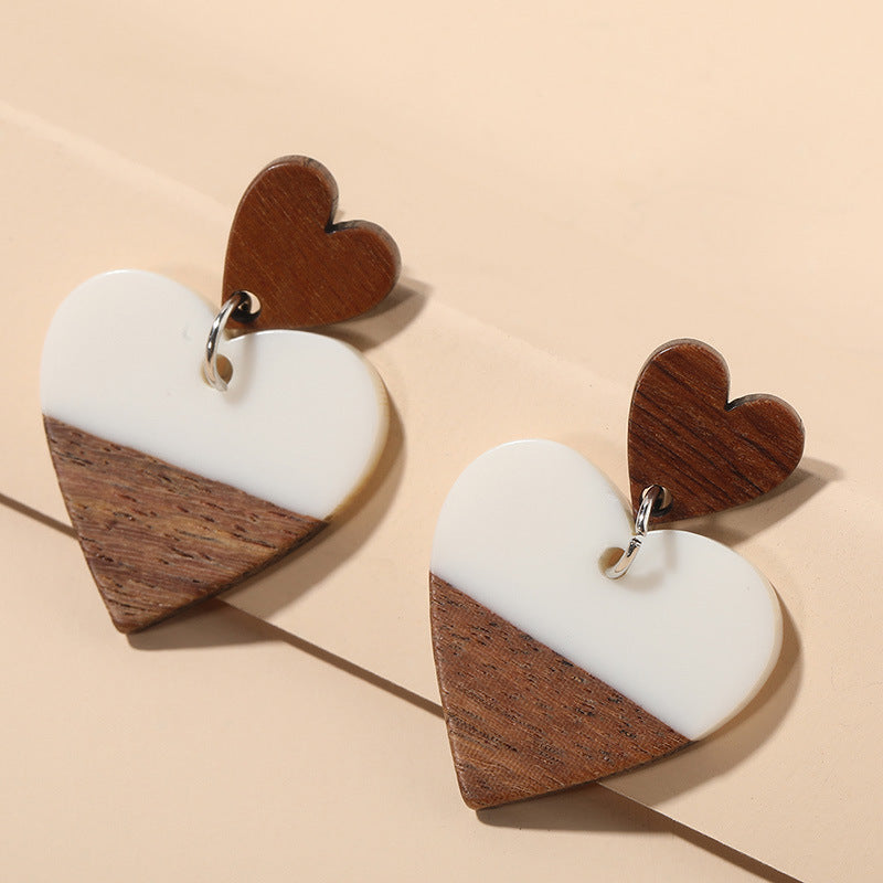 Heart-shaped Wood Acrylic Earrings