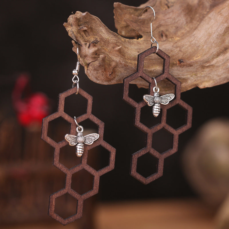 Honey Comb Wood Earrings
