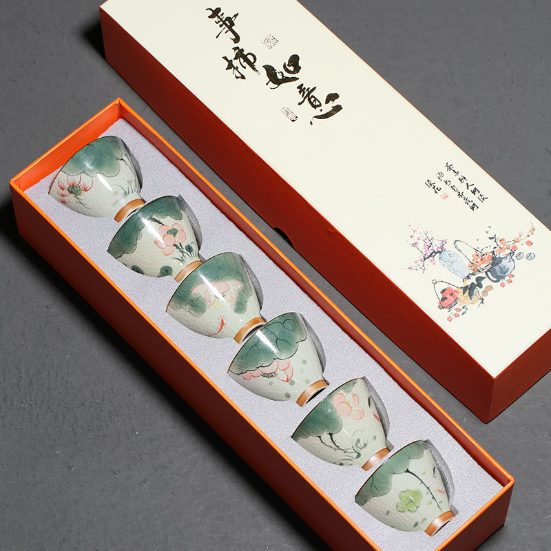 Hand Painted Ice Cracked Underglaze Lotus Tea Cup 2