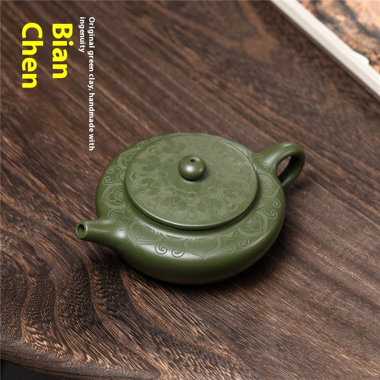 Raw Ore Green Clay Hand-carved Teapot